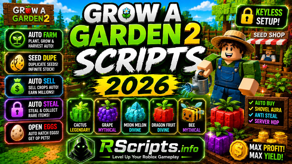 Grow a Garden 2 Script 2026, Keyless, Auto Farm, Auto Steal, Open Eggs