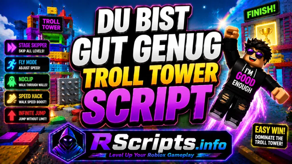 Top DU BIST GUT GENUG Troll Tower Script 2026, Stage Skipper, Fly